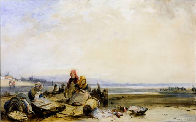 Richard Parks Bonington, Scene sur la côte française, aquarelle, 1825, 213x342mm, Tate Gallery, disponible sur http://www.tate.org.uk/art/artworks/bonington-a-scene-on-the-french-coast-t03857 (consulté le 29/03/13)