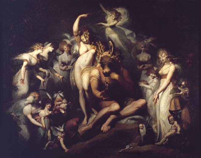 Henry fuseli (1741-1825), Titania ans Bottom,vers 1790,  huile sur toile, 2,17x2,75m, disponible sur la Tate gallery http://www.tate.org.uk/art/artworks/fuseli-titania-and-bottom-n01228 (Consulté le 2/04/13)